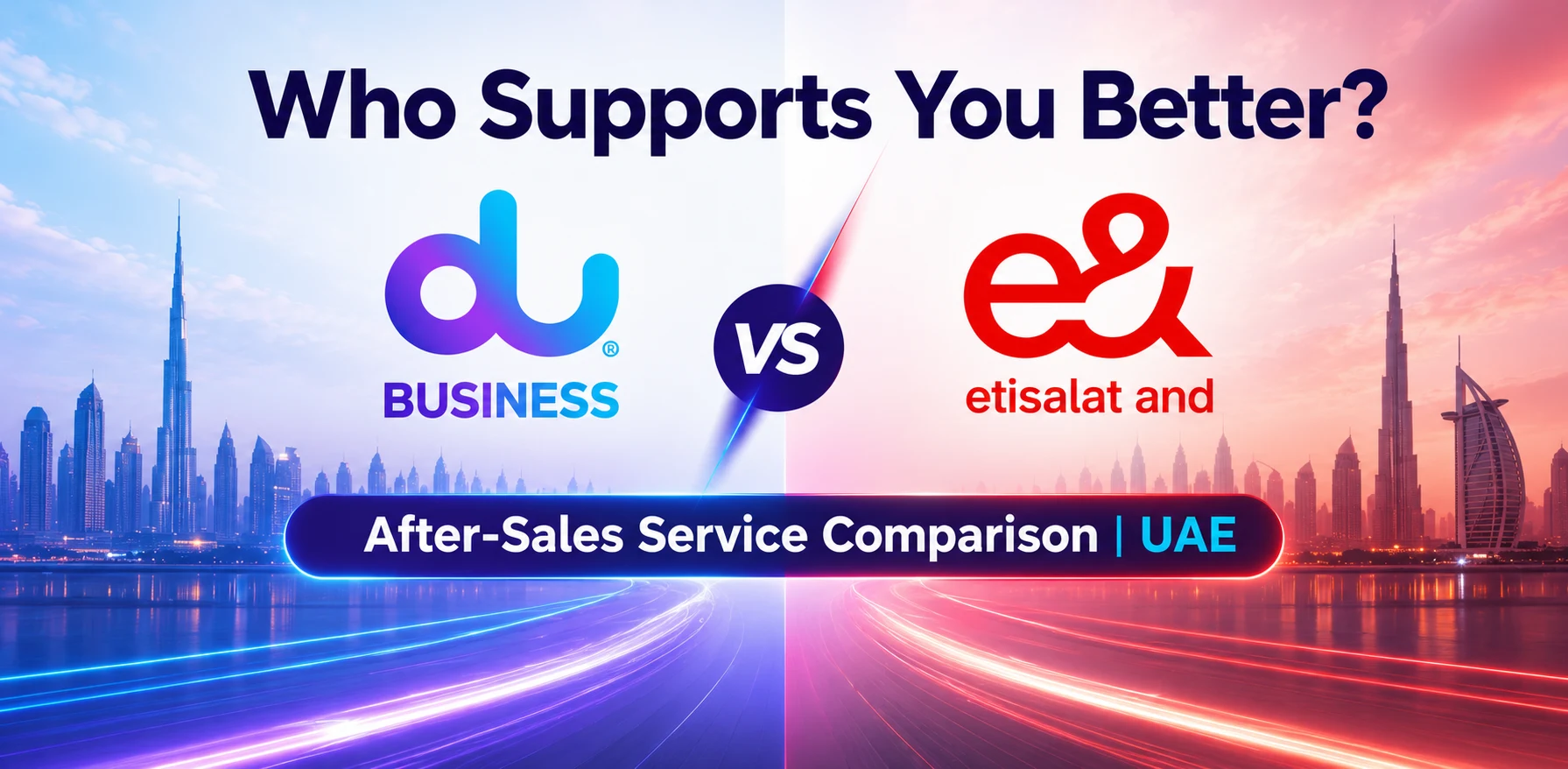 DU vs Etisalat business plan after-sales service comparison for UAE companies